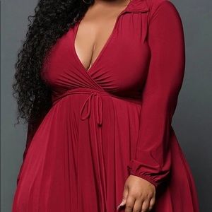 PLUS SIZE DRESS RED CASUAL DEEP PLUNGE WATERFALL MINI DRESS
